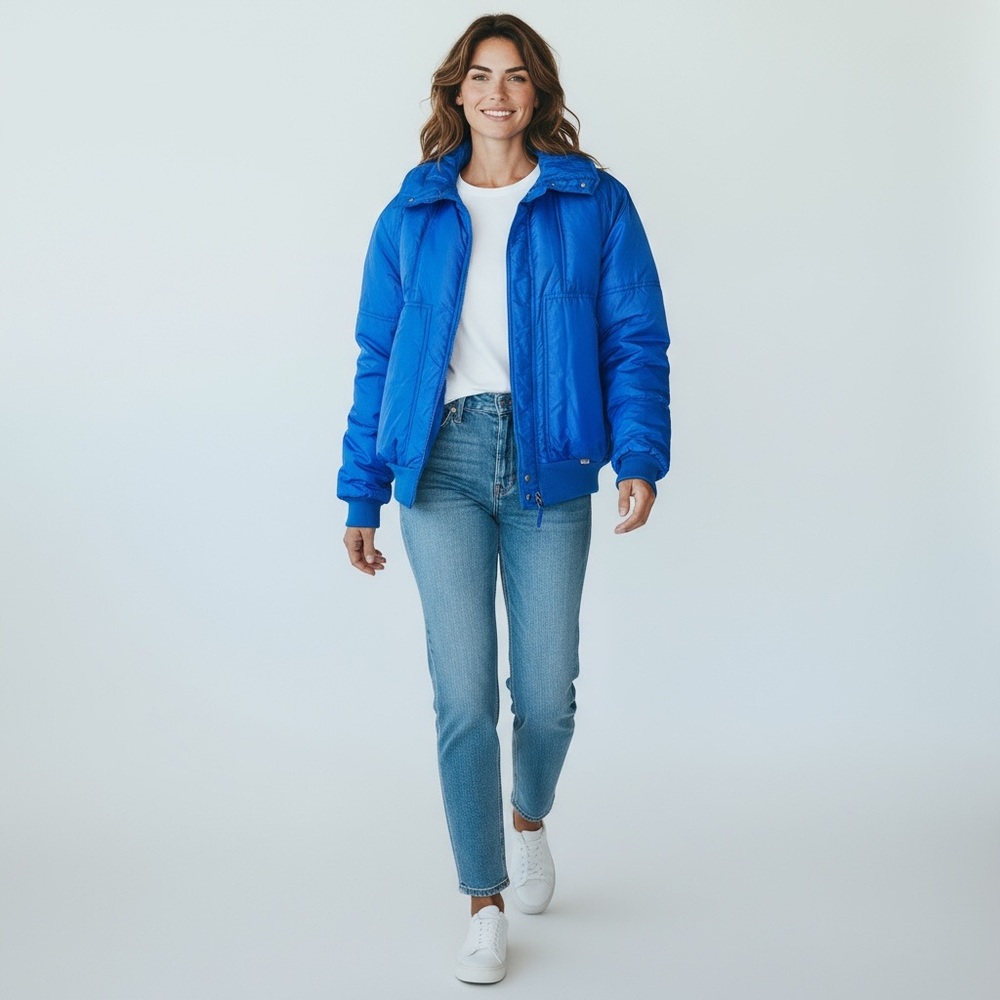 Vintage First Down Goose Gear Blue 90s Zip-Up Puffer Jacket Size XL Made USA